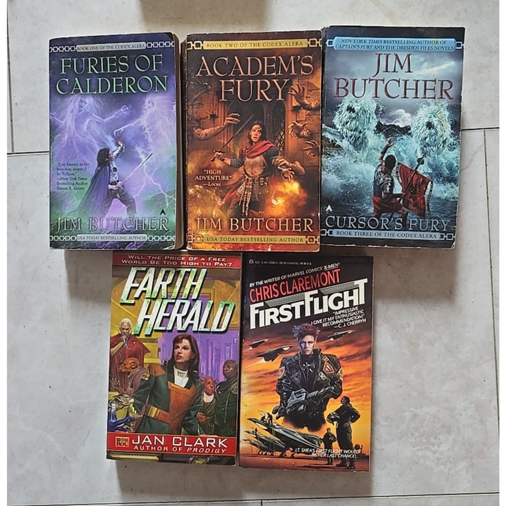Lot of 5 Vintage Jan Clark, Jim Butcher & Chris Claremont Paperback Novel Books